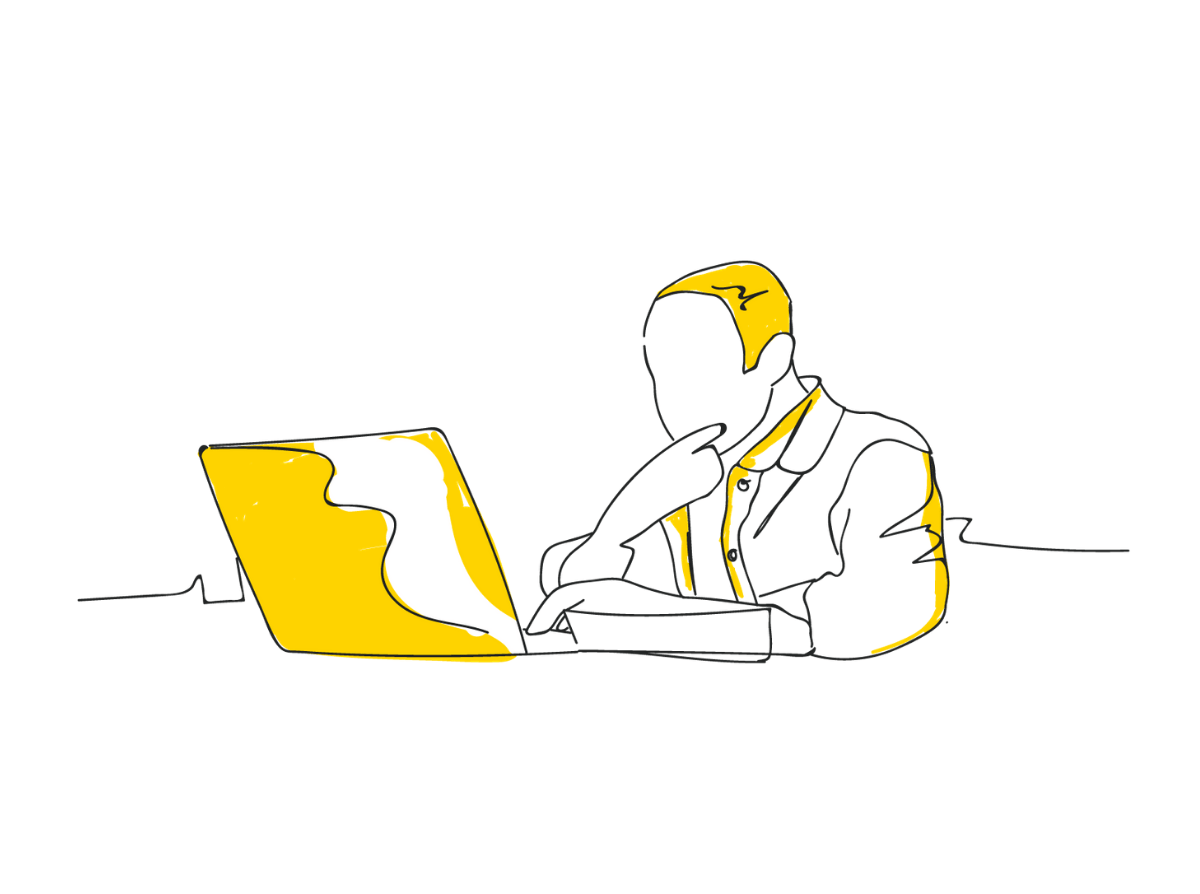Illustration d'un homme regardant un ordinateur