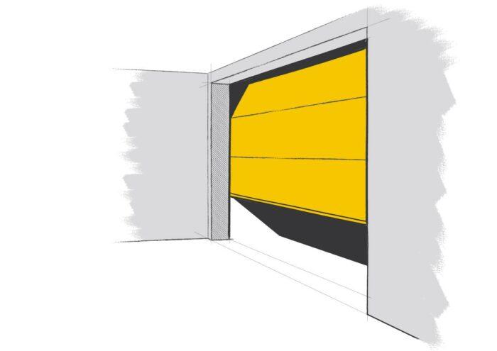 Dessin d'une porte à ouverture verticale à panneaux